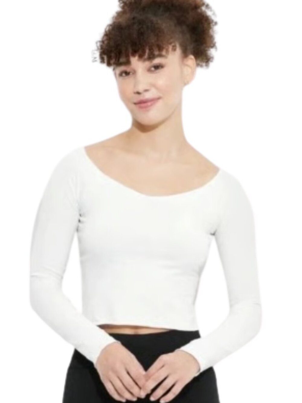 NWT Wild Fable white long-sleeve cropped top with a V-neckline Large